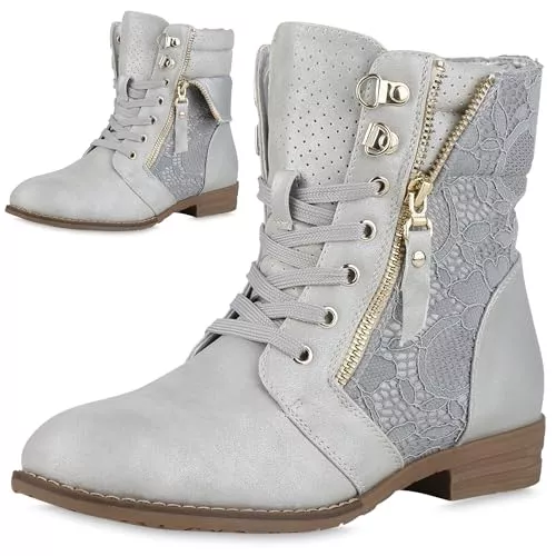 VAN HILL Stiefel VAN HILL Damen Schnürstiefeletten mit Blockabsatz Spitze Zipper