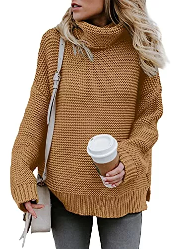 Aleumdr Pullover & Strickmode Aleumdr Rollkragenpullover Strickpullover Damen Winterpullover Oversize Rollkragen Pullover Grobstrick Strickpulli S-XL