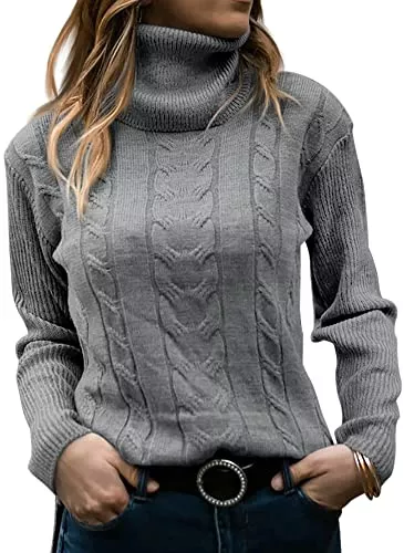 GeGekoko Pullover & Strickmode GeGekoko Pullover Damen Rollkragenshirt Cable Knit Elegant Langarm Tops Lose Grobstrick Casual Weich Jumper Sweater