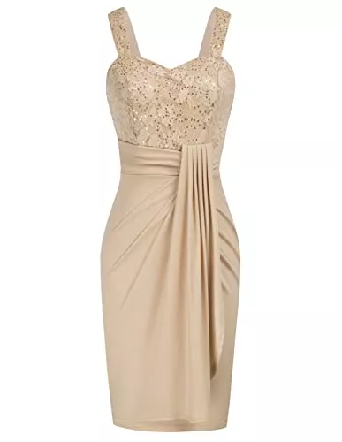 GRACE KARIN Cocktail GRACE KARIN Damen Spaghettiträgerkleid Spitze Herz Ausschnitt Knielang Bodycon Glitzerkleid Elegant Sexy Abendkleid