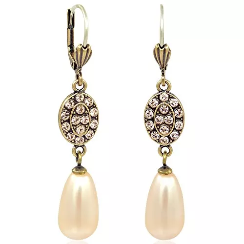 Nobel Schmuck Jugendstil Ohrringe Gold Swarovski Kristalle Perlenohrringe Viele Farben NOBEL SCHMUCK