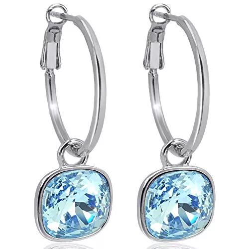 Nobel Schmuck Silber-Creolen 925 Sterling mit Charm Anhänger Kristall Ohrringe NOBEL SCHMUCK