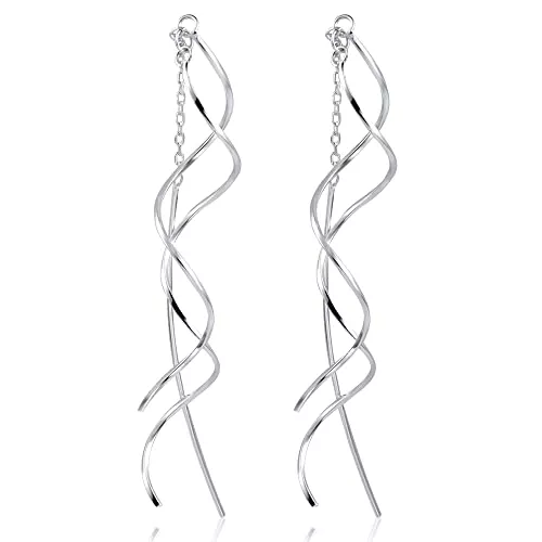 ASH'S CHOICE Schmuck ASH'S CHOICE Silber Quasten Ohrringe für Damen, Alle Körper Massives Sterling Silber 925 Ohrringe Ohrstecker, Lange Quasten Welle Ohrringe, Hypoallergene Schmuck Ohrringe Tropfen Hängend Mädchen