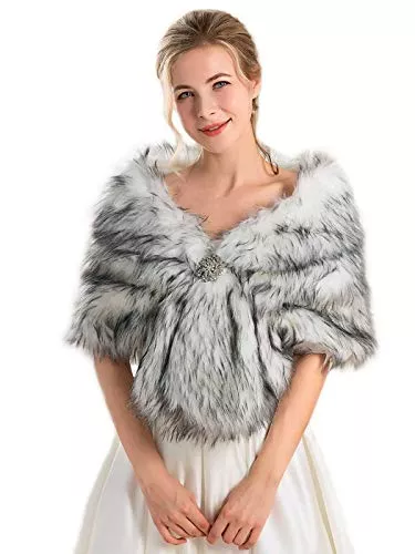 Zoestar Schals & Tücher Zoestar Damen Kunstfell Schal 1920er Jahre Hochzeit Fell Stolen und Wraps Fasching Fell Shrug für Hochzeit