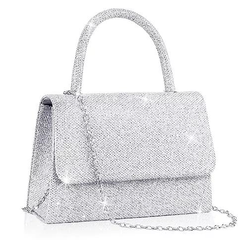 Larcenciel Taschen & Rucksäcke Larcenciel Silber Clutch, Glitzer Damen Handtasche mit Abnehmbarer Kette, Metallisch Pailletten Abendtasche, Elegant Envelope Crossbody Umhängetasche Tasche für Hochzeit, Party, Date (20x5x13cm)