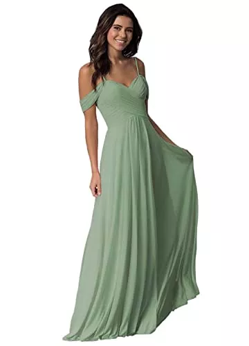 Sincemeet Abendkleider Damen V-Ausschnitt Abendkleid A-Linie Chiffon Off Shoulder Brautjungfernkleid Elegant Lange Partykleider