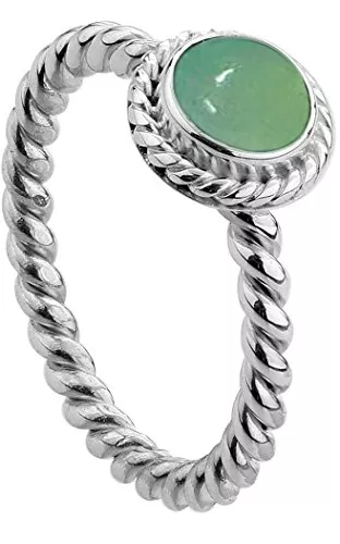 Nenalina Schmuck Nenalina Damen Ring Silberring besetzt mit 6 mm grünem Achat Edelstein, handgearbeitet aus 925 Sterling Silber, 212999-097