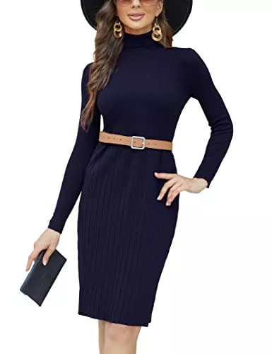 KOJOOIN Freizeit KOJOOIN Damen Strickkleid Pulloverkleid Rollkragen Midikleid Langarm Tunika Kleid Strickpullover Pullikleid Elegant Freizeitkleid (Verpackung MEHRWEG)