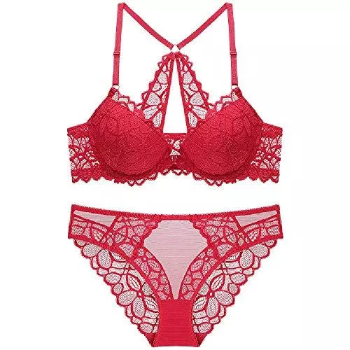 SHEKINI Unterwäsche & Nachtwäsche SHEKINI Damen Push-Up-BH mit Spitze vorne, Push-Up, 2-teiliges Set