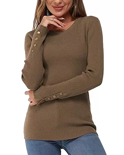 Newshows Pullover & Strickmode Newshows Pullover Damen Herbst Strickpullover Langarmshirt Winter Gerippt Damenpullover mit Knopfdetail