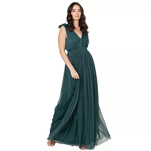 Maya Deluxe Abendkleider Maya Deluxe Damen Womens Ladies Maxi with Ruffle V Neck Sleeveless High Empire Waist Long Prom Guest Wedding Bridesmaid Dress