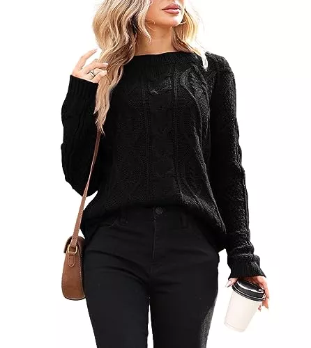 Maxwinee Pullover & Strickmode Maxwinee Pullover Damen Rundhals Grobstrick Zopfmuster Kabel Strickpullover Casual Pulli Elegant