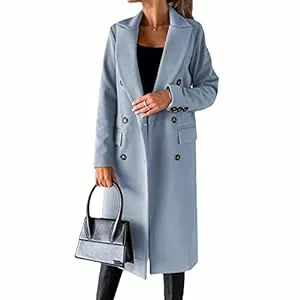 CARGIS Mäntel Langärmliger Wollmantel mit doppelreihigen Knöpfen, zweireihiger Langer Trenchcoat für Damen, Winddicht, mit klassischem Revers, schmaler Mantel