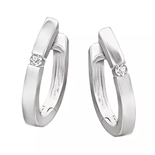 CLEVER SCHMUCK Schmuck Clever Schmuck Silberne Creolen 18 x 12 mm matt glänzend kombiniert mit Zirkonia in weiß 925 Sterling Silber im Etui beige