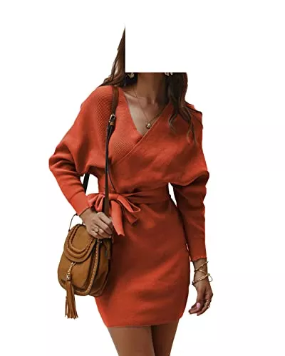 MOONSIROLI Freizeit MOONSIROLI Damen Strickkleid Pulloverkleid Wickelkleid Damen Kleider Strick Sweatkleid Freizeitkleid