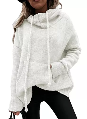 Aleumdr Kapuzenpullover Aleumdr Pullover Damen Hoodie Sweatshirts Langarm Kapuzenpullover Strickpullover Damen Oversize Rollkragenpullover Elegant Damen Herbst Strickpulli Winterpullover