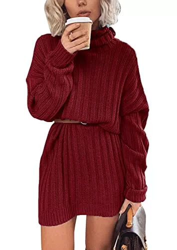 Hormtaer Freizeit Hormtaer Winter Pullover Damen Lang Pulloverkleid Elegant Rollkragen Strickkleid Casual Lose Sweater Kleid Warm Tunika Minikleid Partykleid
