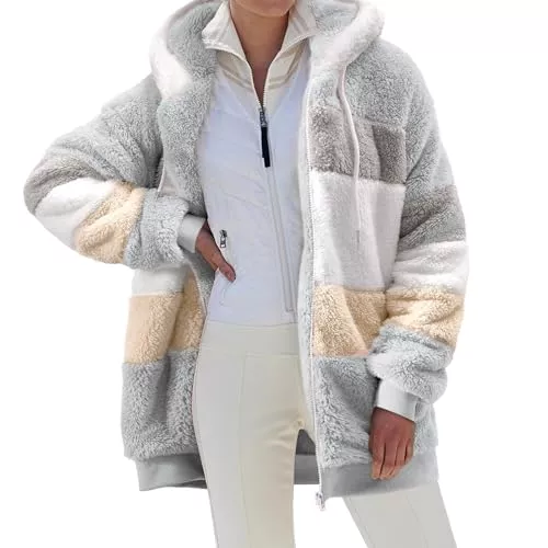 Yuson Girl Jacken Yuson Girl Winterjacke Damen Warm Sherpa Kapuzenjacke Winter Fleece Teddyjacke Reißverschluss Plüschjacke Fleecejacke Hoodie Casual Kuscheljacke Damen Flauschig Mit Taschen