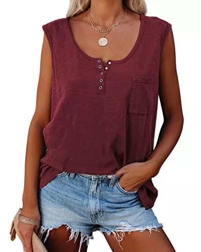 HAPPY SAILED Tops HAPPY SAILED Damen Top Elegant Einfarbig Shirt Tank Top Ärmellos Oberteil Casual Tee Shirt Mit Knopf S-XXL