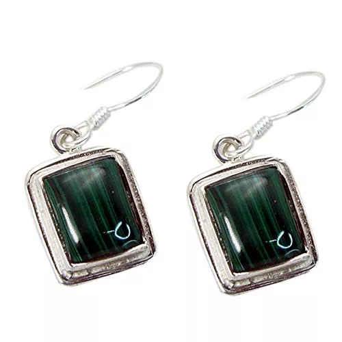 GEMSYOGI Schmuck Echt Malachit Ohrringe, für Frauen Sterling Silber Rechteck Form Stil Handarbeit Schmuck Chakra Heilung
