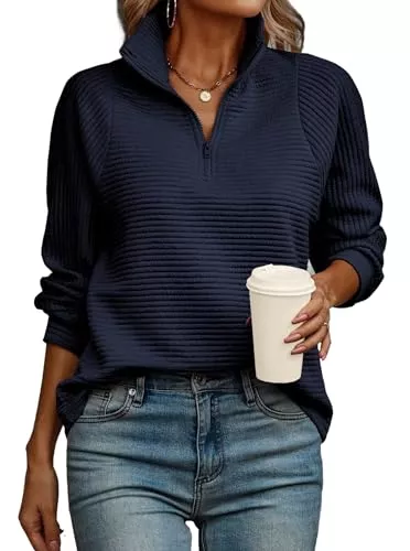 Sofia's Choice Pullover & Strickmode Sofia's Choice Damen Revers Sweatshirt mit Reißverschluss Strukturiertes Pullover Oberteil