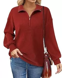 Gaharu Pullover & Strickmode Gaharu Damen Sweatshirt Oversize Elegant Pullover Winter Langarm Locker 1/4 Zip Lässige Hoodie