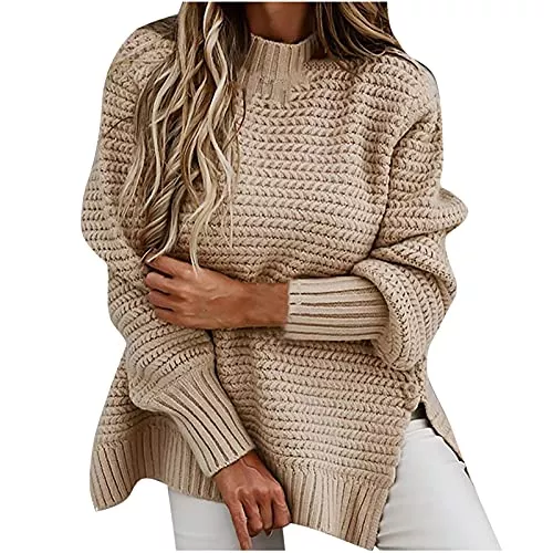 EMATOP Pullover & Strickmode EMATOP Warm Pullover Damen Elegant Grobstrick Sweatshirt Langarm Casual Strickpullover Lockerer Lang Longpullover Oversize Pulli Jumper Basic Rundhals Strickpulli Weich Bequem Winterpullover