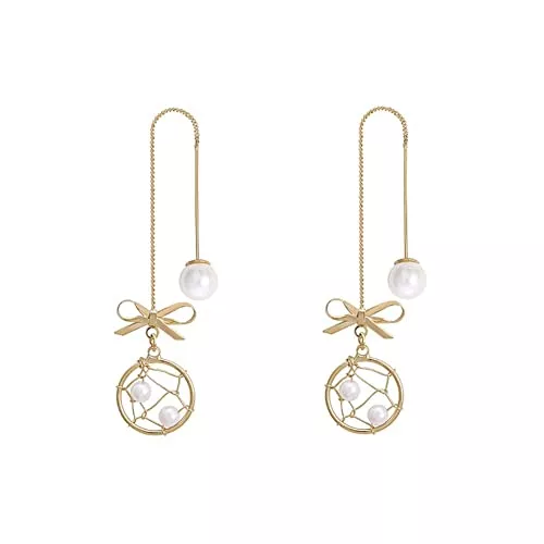 Sudemota Schmuck Sudemota Ohrringe Ohrhänger for Damen, Quaste, übertriebene Einlage, Goldperle, aushöhlen, Kristalldiamanten, Statement-Geschenke, zierliches Festival