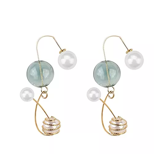 UBBVPKY Schmuck Ohrringe Für Damen - Trendy Einfache Glaskugel Ohrringe Perlendraht Lange Ohrringe Unregelmäßige Charme Mode Tropfen Baumeln Ohrringe Schmuck Für Frauen Damen Mädchen