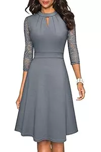 HOMEYEE Cocktail HOMEYEE Damen Elegant Hollow Out Spitze Swing Retro Party Cocktailkleid A234