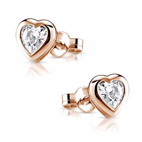 MATERIA by Matthias Wagner Schmuck MATERIA Herz Ohrringe Stecker mit Zirkonia - 925 Sterling-Silber Ohrstecker Damen Mädchen Gold, Rosé oder rhodiniert