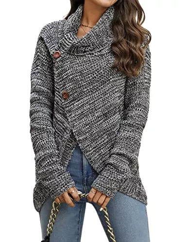CUPSHE Pullover & Strickmode CUPSHE Damen Strickpullover Rollkragenpullover Wickeloptik Knöpfen Langarm Grobstrick Pulli Jumper Oberteile Tops Lässig Knit Sweater
