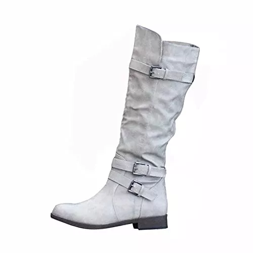 FACAIAFALO Stiefel FACAIAFALO winterreitstiefel Damen Damen Flache Stiefel Damen Kniehohe Stiefel Winter Hohe Stiefel Pelzfutter Hohe Stiefel Flache Schuhe Warme Retro Breite Stiefel Freizeitschuhe Schnallenstiefel