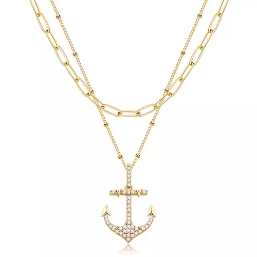 Jenosy Schmuck Jenosy Kette Layered Damen Kette mit Anhänger Damen Personalisierte Kette Gold Silber Damen Zarte Mehrreihige Halskette Hypoallergene 18K Vergoldete Kette Modeschmuck für Frauen und Mädchen