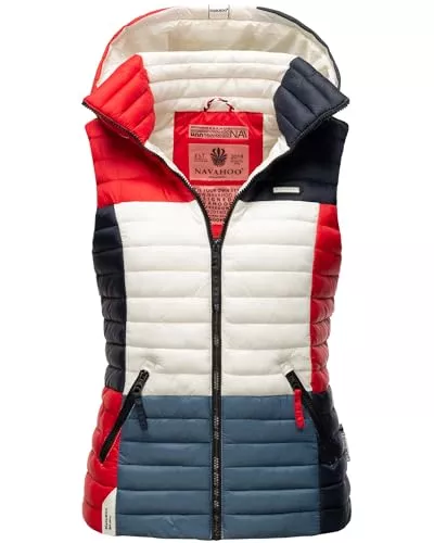 Navahoo Westen Navahoo Damen Steppweste Colourblocking Weste Bodywarmer abnehmbarer Kapuze Shadaa Multikulti XS-3XL