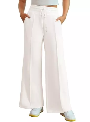 Dokotoo Hosen Dokotoo Palazzo Hose Damen Jogginghose Baggy Lang Aktive Freizeithose High Waist Einfarbig Hosen mit Taschen Kordelzug Outdoor Lässige Elastisch Stoffhose S-2XL