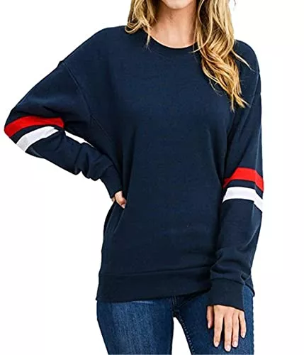 Neitooh Pullover & Strickmode Neitooh Damen Sweatshirt Rundhals Sweatshirt Damen Baumwolle Pullover Damen Langarmshirt Casual Oberteile Tops