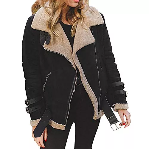 Kanpola Damen Sweatshirts Jacken Kanpola Damen Plüschjacke Große Größen Langarm Fleecejacke Wintermantel Umlegekragen Outdoor Jacke mit Reißverschluss Taschen Vintage Bikerjacke Winterjacke