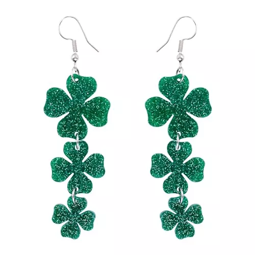 XIHIRCD Schmuck Glitzer-Kleeblatt-Ohrhänger, Irischer Stil St Patricks Day-Ohrringe Hängend Glückliche Acryl-Grünklee-Ohrringe St. Patricks Day-Accessoires für Frauen Mädchen
