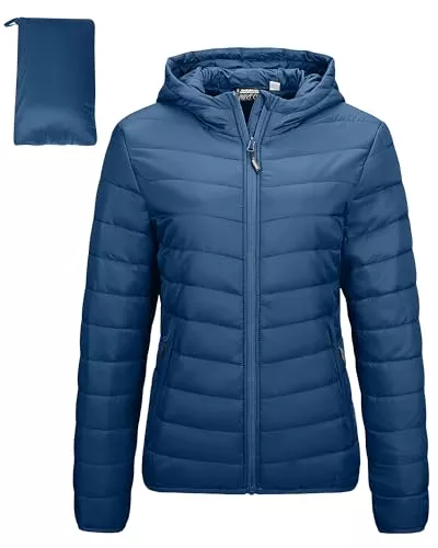 Outdoor Ventures Jacken Outdoor Ventures Damen Steppjacke Leichte Packbare Übergangsjacke Warme Winterjacke mit Kapuze für Frauen Gefüttert Pufferjacke mit Taschen für Freizeit Wandern Reisen