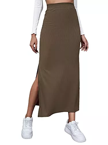 DIDK Röcke DIDK Damen Rock Elegant Maxirock Rockabilly Vintage Retro Röcke mit Schlitz Casual Freizeitrock Lang Hohe Taille Skirt Partyrock