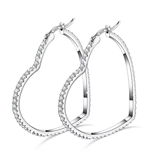 GDDX Schmuck GDDX Sterling Silber Creolen für Frauen, Herz Ohrringe Creolen 925 Zirkonia Ohrringe Silber Creolen Ohr Schmuck 20/30/40MM Geschenke für Frauen