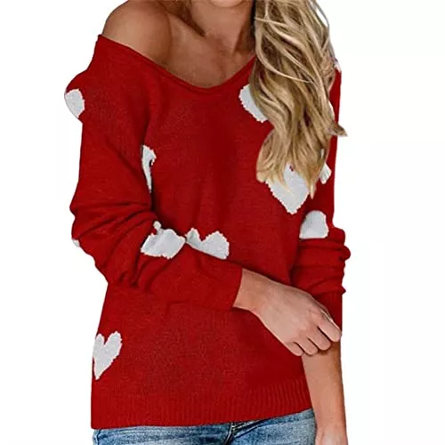 Tomwell Pullover & Strickmode Tomwell Pullover mit Herzen Muster Damen Valentinstag Pullover Elegant Winter Oversize Langarm Beiläufige Grobstrickpullover Strickpullover Casual Lose Pulli Oberteile