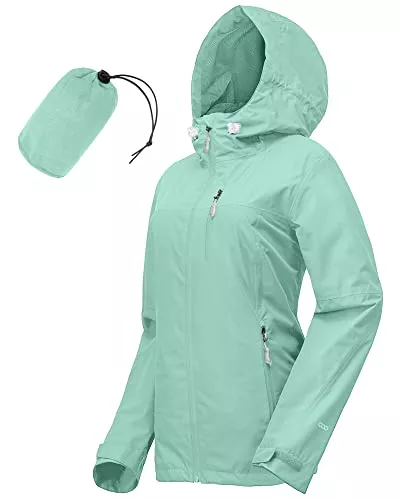 33,000ft Jacken 33,000ft Regenjacke Damen Wasserdicht Outdoorjacke Atmungsaktiv Herbst Übergangsjacke Leichte Jacke mit Kapuze Windbreaker zum Wandern Reisen Treking Fahrrad