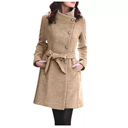 Xmiral Mäntel Xmiral Mantel Damen Einfarbig Rollkragen Lange Umlegekragen Trenchcoat Jacke mit Gürtel