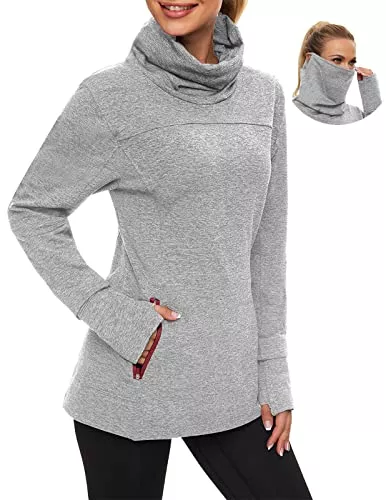 Soneven Pullover & Strickmode Soneven Rollkragen Pullover Damen Sweatshirt Damen Ohne Kapuze mit Taschen Funktionsshirt Langarm Sweatshirt Pulli Fleecepullover Hochkragen Sweatjacke Winter