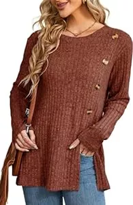 Xpenyo Pullover & Strickmode Xpenyo Womens Long Sleeve Tops Ladies Buttons Front Slit Jumpers Casual Loose Tunic Shirts