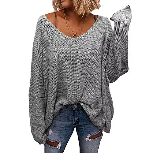 Tongmingyun Pullover & Strickmode Tongmingyun Pullover Damen V-Ausschnitt Lose Sweatshirt Pullover für Damen Bluse Oberteile Jumper Bluse Langarmshirts Hemd Oversize Tops
