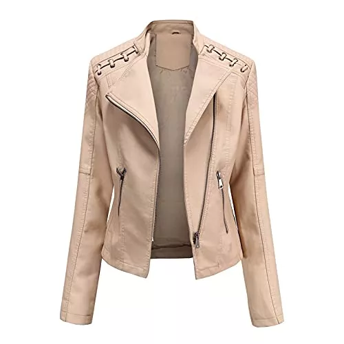 MEYOCEYO Jacken MEYOCEYO Lederjacke Damen Kunstlederjacke Slim Fit Kurz Jacke Frühling Herbst Damenjacke Leder Bikerjacke mit Reißverschluss