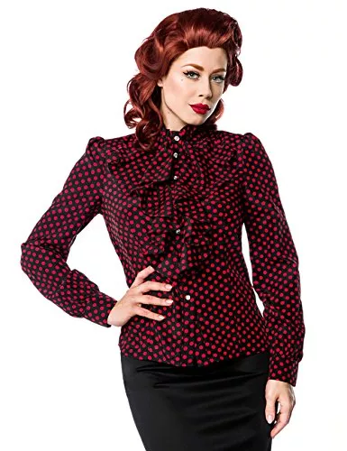 Belsira Langarmblusen Belsira Sexy Rüschen Bluse Rockabilly 50er 7 Farben Retro 1950er Rüschenbluse 50s Jabot